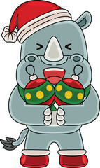 Cartoon Rhinoceros character celebrating Christmas