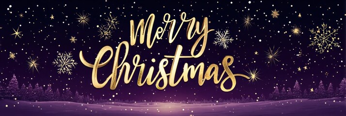Elegant golden merry christmas text with sparkling snowflakes