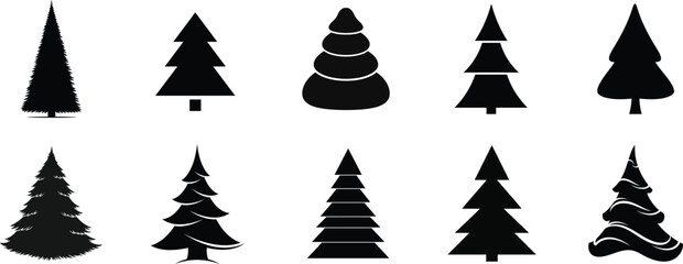 Fototapeta premium Collection of various christmas tree silhouettes for holiday designs and decorations