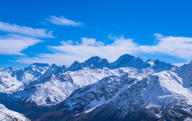 snow covered mountains in winter