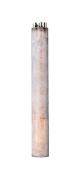 Concrete pillar with visible stains and wear and tear. This pillar is cylindrical in shape