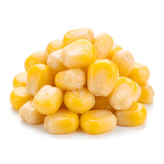 Fototapeta premium A pile of fresh yellow corn kernels isolated on white background
