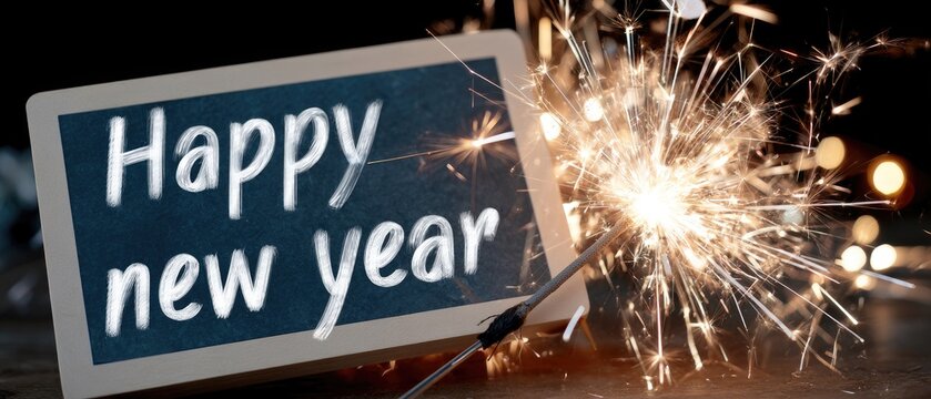 Celebrate the arrival of the new year with bright fireworks and a sparkling message held in an elegant black frame, setting a festive mood for the party