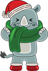 Cartoon Rhinoceros character celebrating Christmas