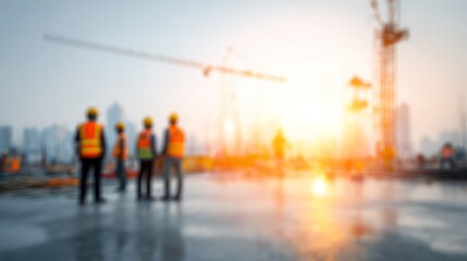 Construction workers observing project site
