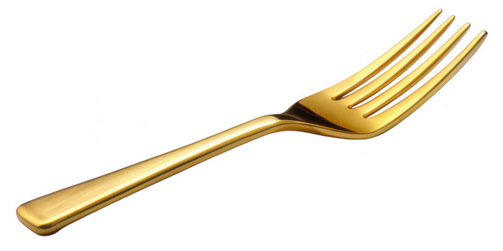 Elegant golden fork isolated on transparent background