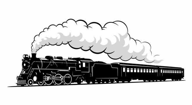 Vintage steam train illustration classic locomotive with smoke isolated vector graphic for transportation and historical themes