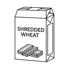 Hand drawn illustration of a shredded wheat cereal box with biscuits