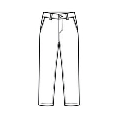 Simple line drawing of classic denim jeans front view isolated on white background