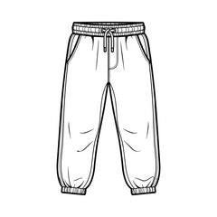 Hand drawn sketch of comfortable jogger pants with elastic waistband and drawstring