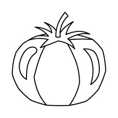 Simple outline drawing of a tomato with stem and leaves