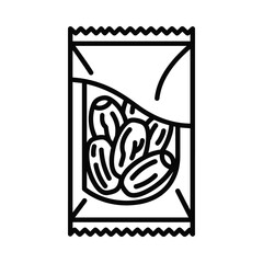 Hand drawn line art illustration of a small open packet filled with dates