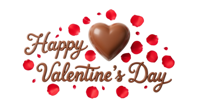 Happy valentines day with chocolate heart and rose petals on Transparent - Powered by Adobe