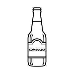 Simple outline illustration of a glass bottle labeled kombucha on a white background