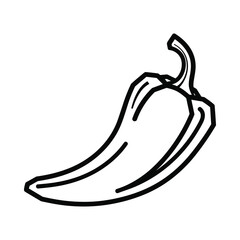 Simple black and white outline drawing of a chili pepper on a white background