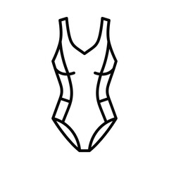 Simple black and white line art illustration of a one piece swimsuit