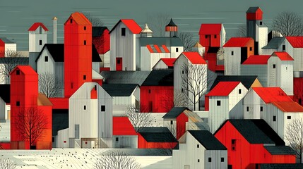 Beautiful red and white village houses modern design high resolution picture