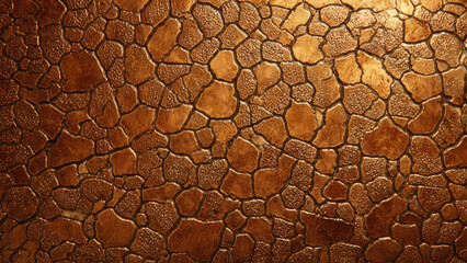 A textured, metallic bronze surface with irregular, interlocking shapes, featuring both smooth and granular areas, creating a unique abstract pattern.