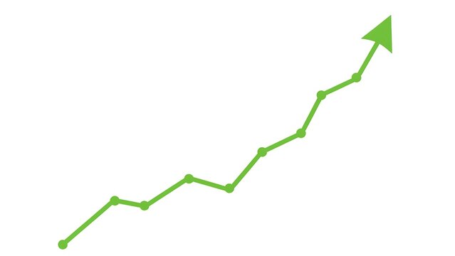 Green Line Graph with Dots Showing Upward Trend and Arrow