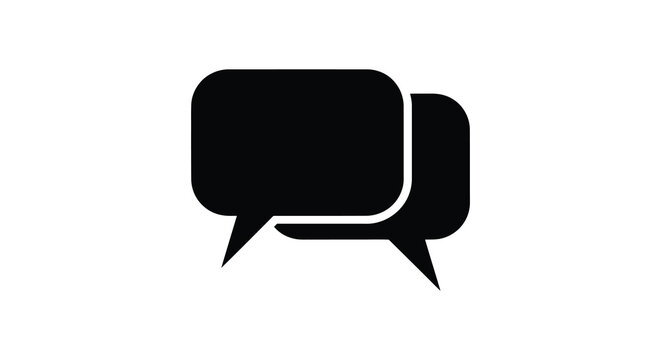 Two overlapping black speech bubbles communicating ideas and dialogue simplistic design silhouette