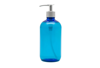 Blue lotion bottle with pump dispenser ideal for skincare and daily use.