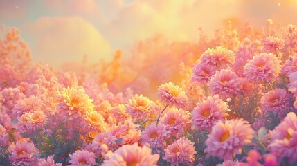 A vibrant panorama of pastel-colored spring chrysanthemums
