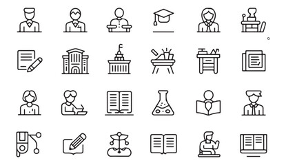 Fototapeta premium Minimalist education icon set featuring academic symbols and school elements