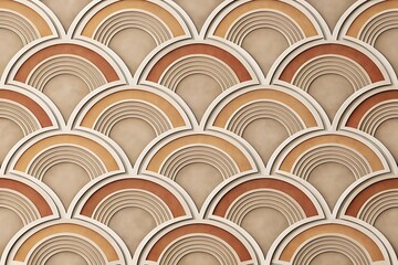 Seamless retro art deco pattern with layered scallop shape design