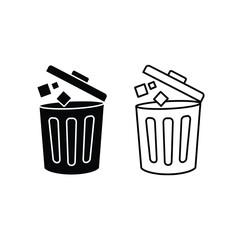 Trash can icon set filled and outline style for waste management