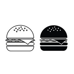 Burger icon set in black and white fast food vector illustration