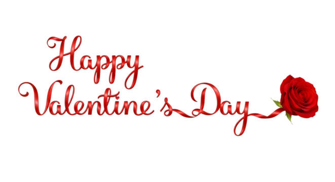 Elegant happy valentines day message with a red rose on a Transparent background