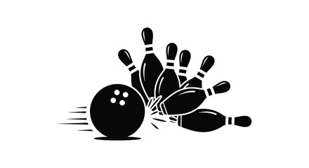 Fototapeta premium a striking scene depicts a bowling ball impacting pins in dark silhouette