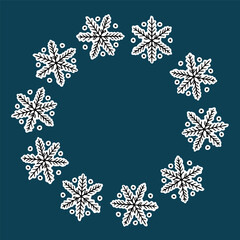 Vector illustration of  snowflakes circle frame. Winter holiday design, Christmas decoration, snowflake wreath perfect for greeting cards and prints
