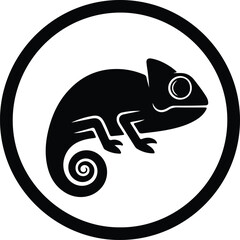 Illustration chameleon inside circle black graphic animal silhouette vector