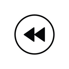 Rewind icon in circle black and white media player control symbol