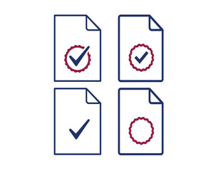 Four documents with checkmarks and seals indicating approval and confirmation for success.