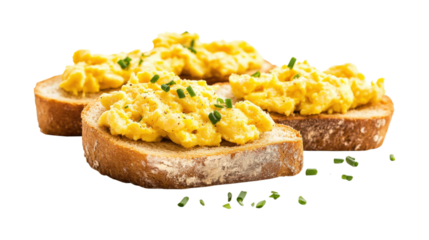 Scrambled eggs on toast isolated on a transparent background