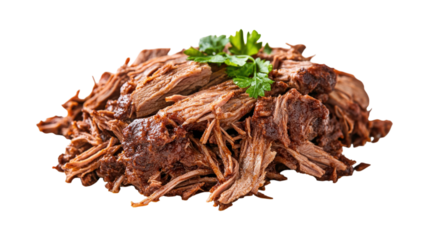 Shredded Beef Pile with Parsley isolated on a transparent background