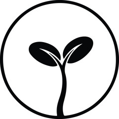 Illustration seedling sprout growing inside circle organic silhouette vector