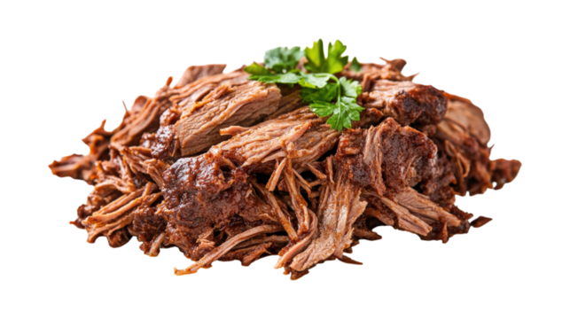 Shredded Beef Pile with Parsley isolated on a transparent background