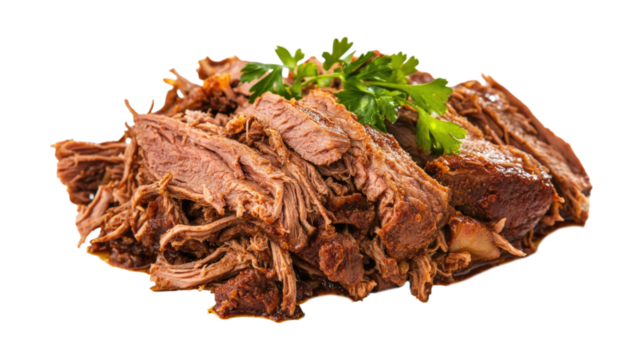 Shredded Beef Pile with Parsley isolated on a transparent background