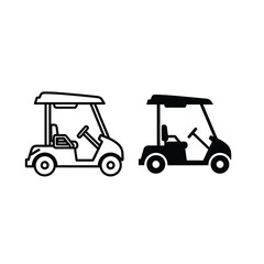 Golf cart icon set outline and solid black silhouette vector illustration