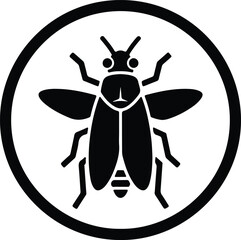 Illustration stylized fly insect in a circle black and white silhouette vector