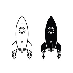 Obraz premium Two rocket ship illustrations one black and one outline on white background