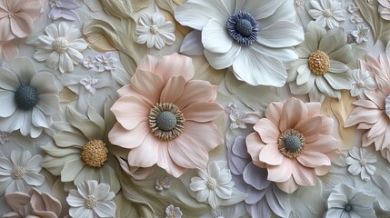 A close crop of pastel anemones and wild daisies nestled together