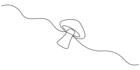 Mushroom icon line continuous drawing vector. One line Champignon vector background. Half a mushroom icon. Continuous outline of a Mushroom.