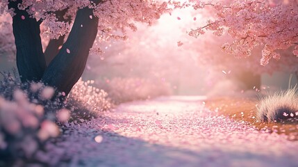 A dreamy cherry blossom pathway