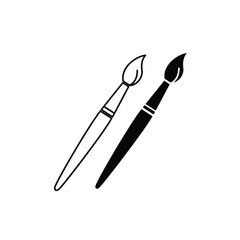 Simple black and white illustration of two paintbrushes for artistic projects