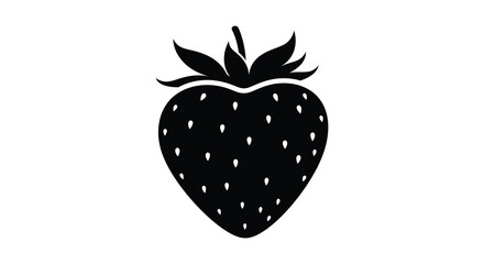 A striking black and white depiction of a fresh strawberry a simple design silhouette