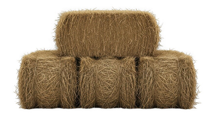 Stack of three rectangular hay bales isolated on transparent background